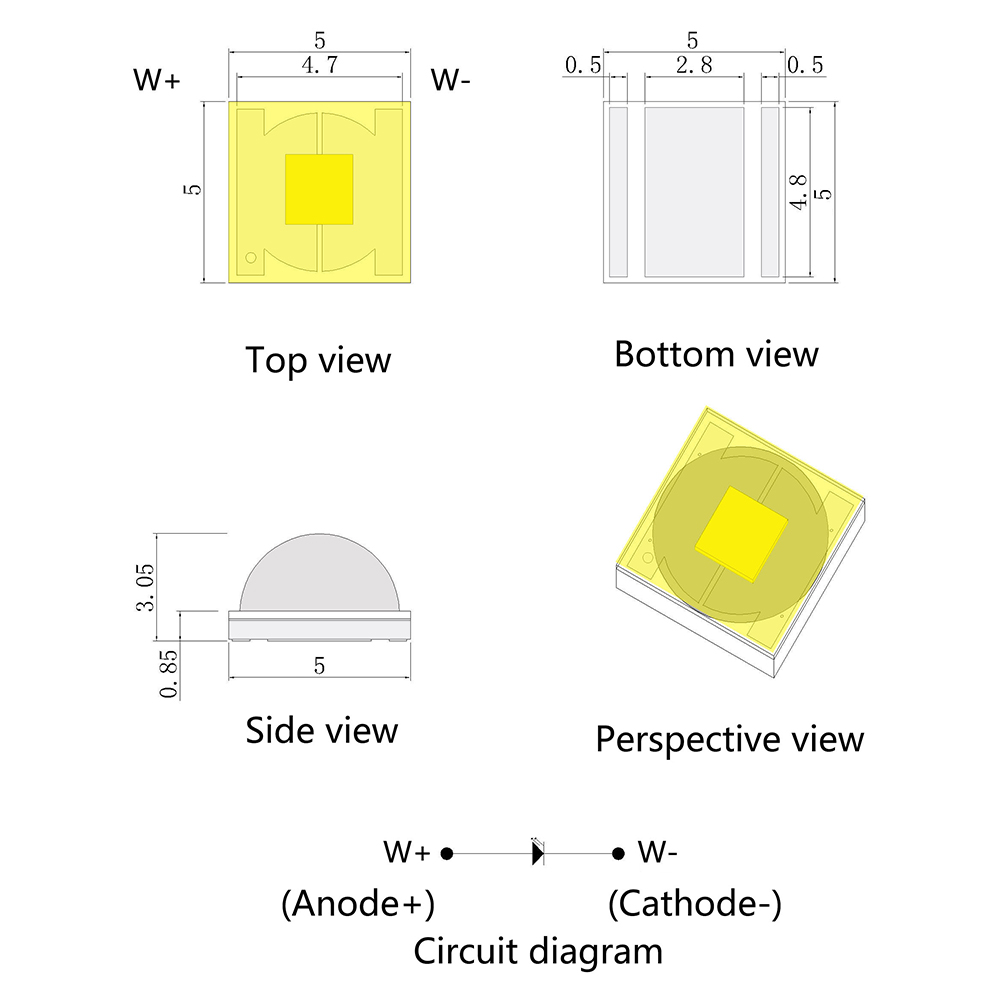 5050 LED branco 6000-8000K de alta potência 5W