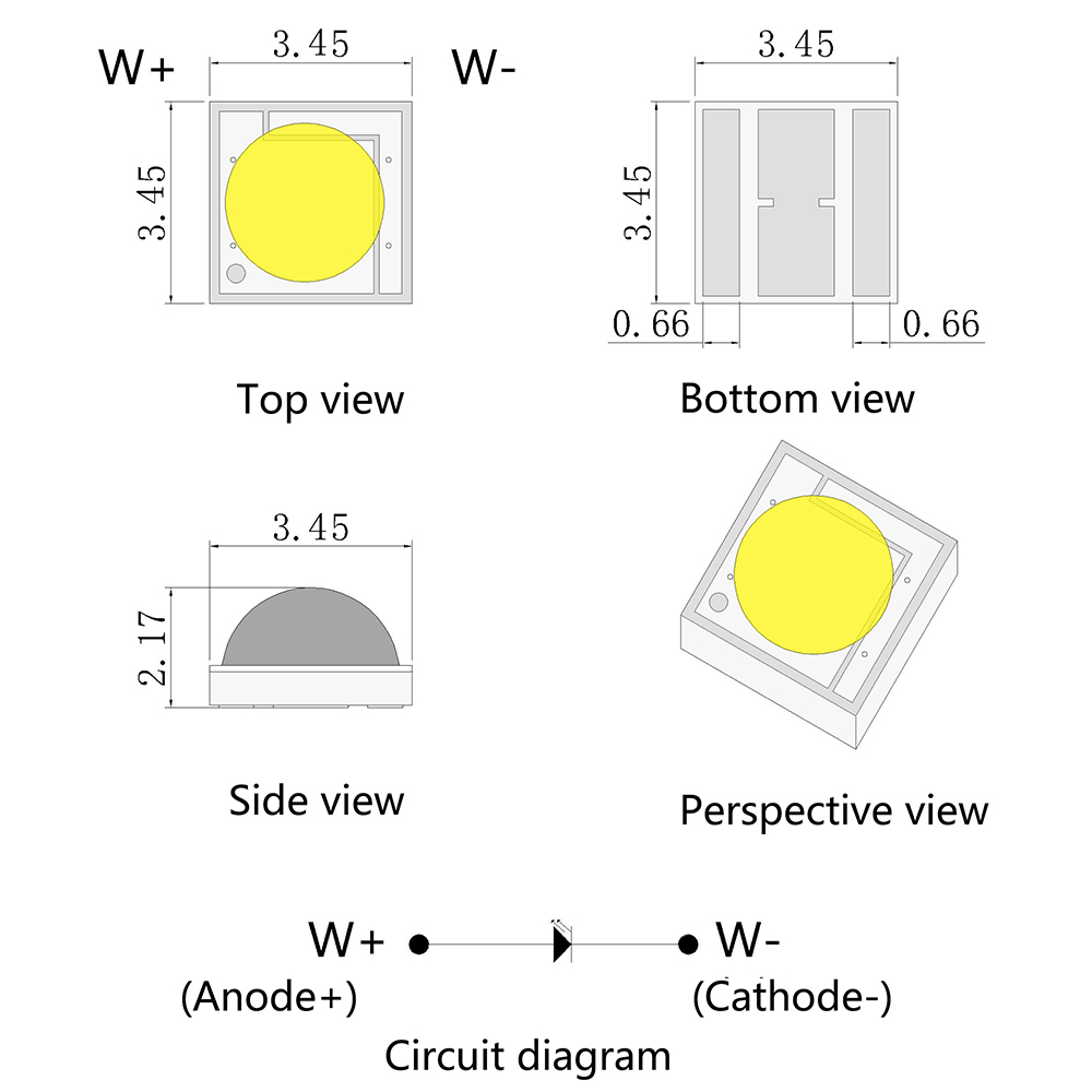 Conta de luz branca ultra brilhante de alta tensão de cerâmica 353518V 3W de alta potência