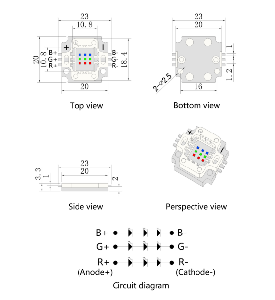 10W RGB R1C quadrado LED do módulo COB