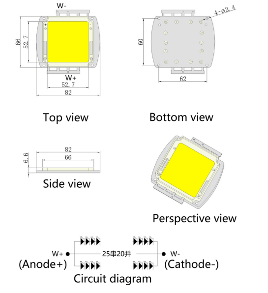 300 W/500 W branco 6000 K módulo integrado de luz Led X1C