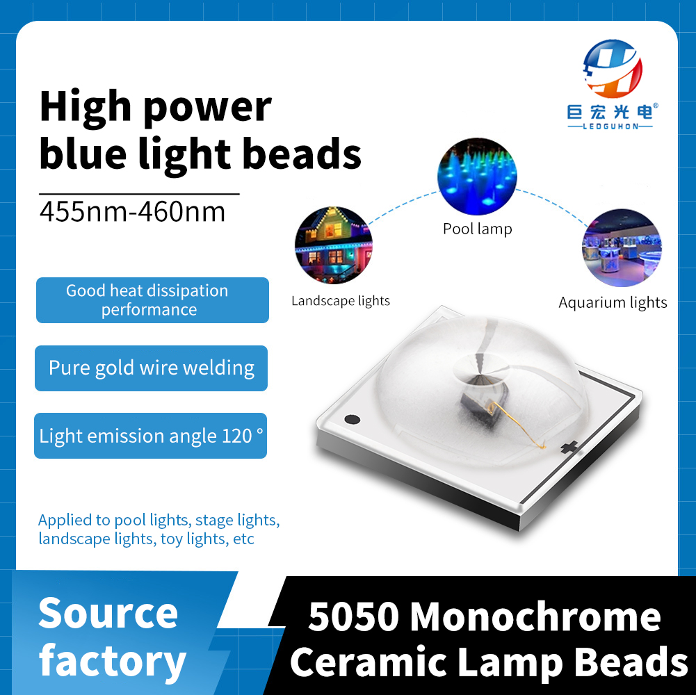 Cabeça de bola de cerâmica 5050 150 graus 1W Fonte de luz LED de cor azul azul de alta potência