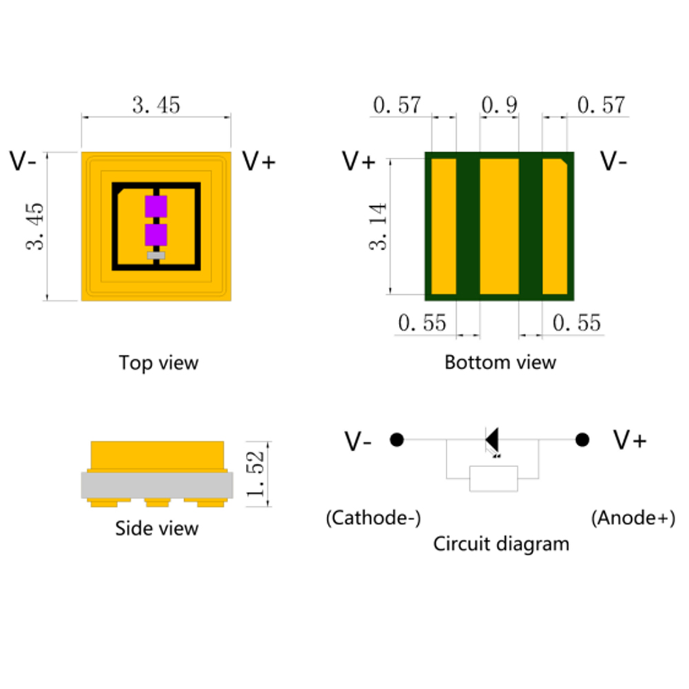 Fonte de luz de cura UV cerâmica 3535 UV 305-310nm