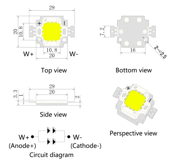 Módulo de LED branco/branco quente positivo de alta potência (5-120 W)